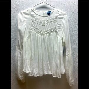 SCOOP Blouson Sleeve Ruffle White Top Women’s Size XS
